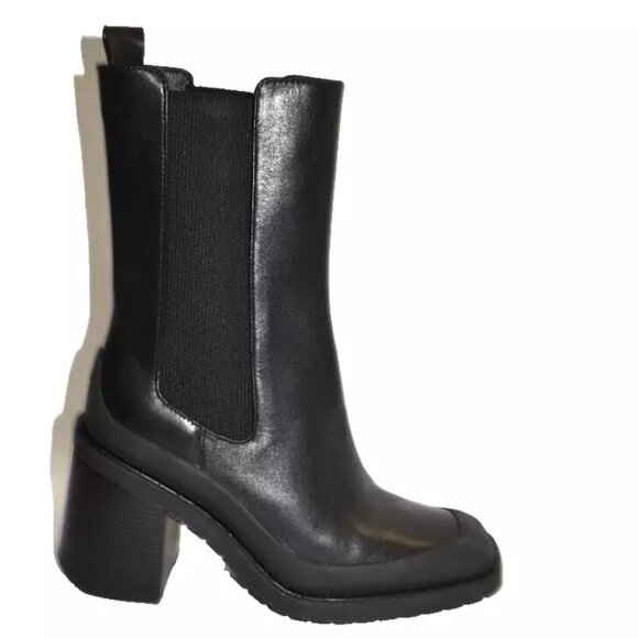 New! Tory Burch Expedition Leather 8 M Chelsea Black Boots DD417 - Picture 1 of 7